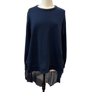 Baci Made in Italy Oversized High Low Sweatshirt Navy SZ S Multi Fabric